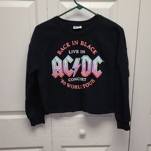 AC/DC Logo Black and Pink Graphic Cropped Cutoff Sweatshirt L Streetwear Goth